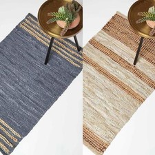 Handmade Stripe Design Recycled Eco Friendly Real Leather Rug and Runner
