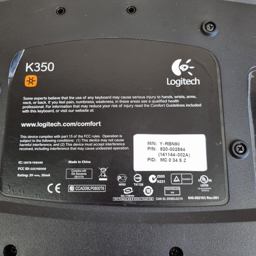 Logitech K350 Black Wireless Wave Ergonomic Qwerty Keyboard & USB Connector - Picture 13 of 20