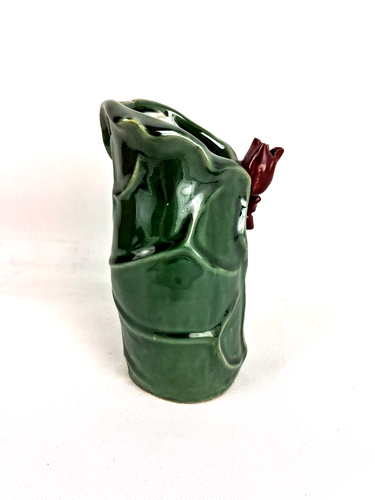 LILY PAD FROG Vase Vintage Lily Pad Vase with Frog and Flowers, Majolica Style - Picture 4 of 5