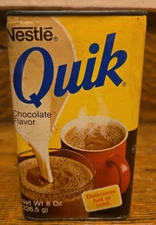 Vintage Chocolate Nestle Quik 8 oz Tin & Cardboard Container w Bunny Puzzle