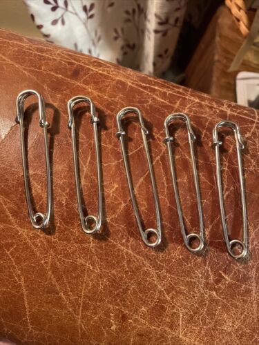 Lot Of 5 Vintage Silver Tone Large 3” Safety Pin B