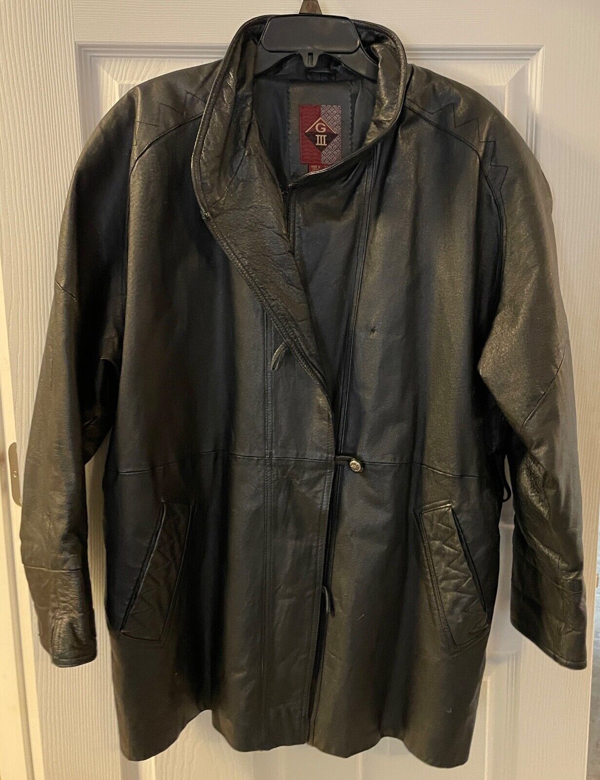 1990s Vintage GIII 100% LEATHER COAT - Mens Black… - image 4