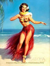 Woman Grass Skirt Dancing 8.5x11" Photo Print Aloha Hawaii Hula Pinup Medcalf