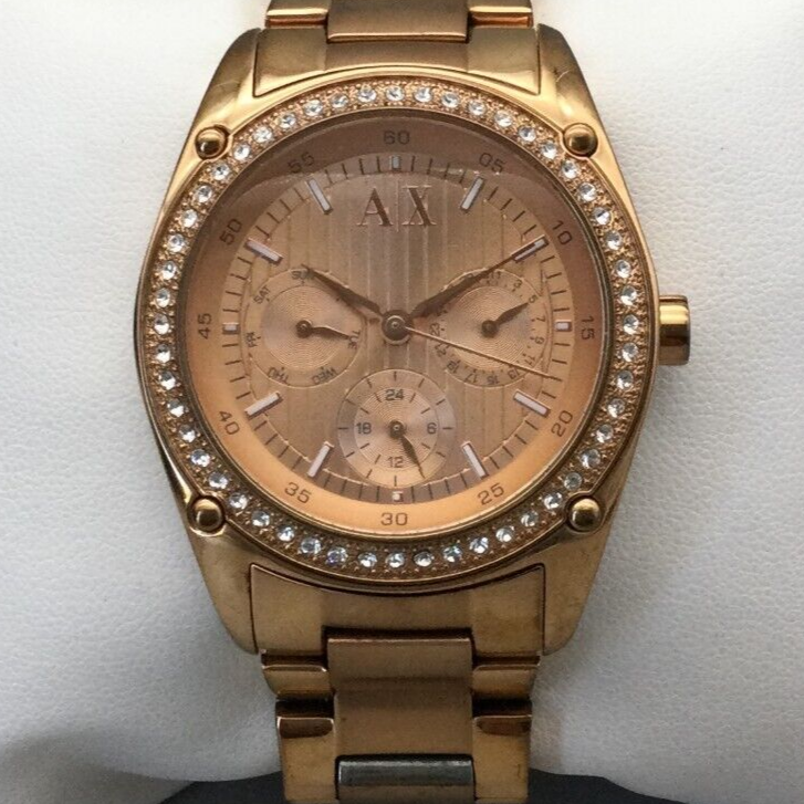 Armani Exchange Watch Women 40mm Rose Gold Day Date AX5042 New 