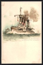 Künstler-AK Hans Bohrdt: SM Panzerschiff Brandenburg, Kriegsschiff 