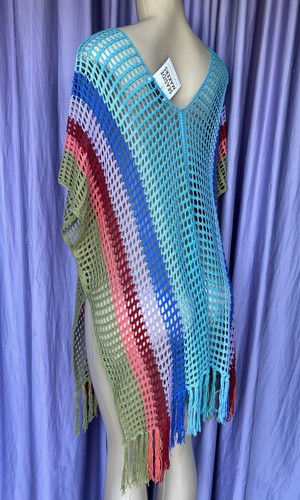 MISS SPARKLING Multi-Colored Crocheted Fringed Swim Beach Cover-up One Size NWT - Picture 6 of 10