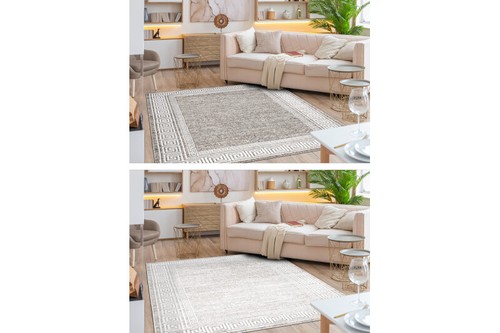 Alfombra elegante de diseñador moderno MATEO marco griego elegante GRIS BEIGE mejor calidad - Imagen 5 de 11