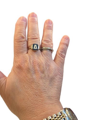 9ct Vintage Initialen Ring A mit Onyx Ring Gr. Q 1/2 - Bild 3 von 9