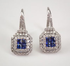 925 Sterling Silver 2.50 Ct Lab Created Sapphire Princess Drop Dangle Earrings