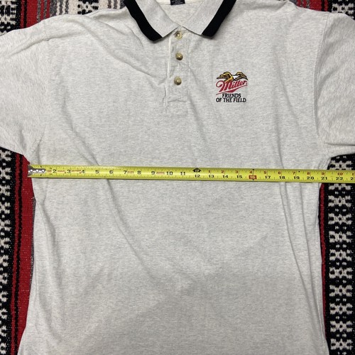 Vtg Miller Beer Friends Of The Field Polo Shirt Adult Sz L Short Sleeve Gray - Picture 8 of 12