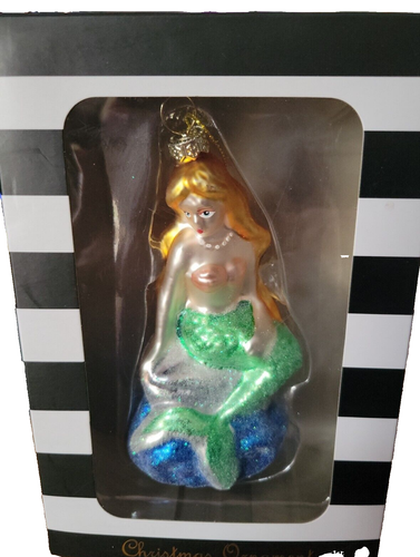Charmante Charlie mundgeblasene Glas Meerjungfrau Weihnachtsschmuck blond Neu im Karton 5X2,5 Zoll