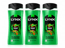 Lynx Jungle Fresh Mens Shower Gel 500ml 3 Pk 12H Fresh 3in1 Face Hair Body Wash