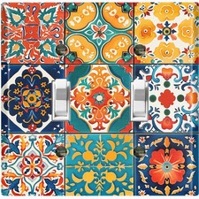 Metal Light Switch Outlet Cover Wall Plate Colorful Floral Tile Pattern TLL104