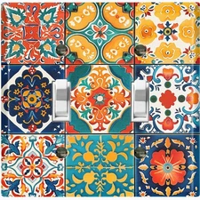 Metal Light Switch Outlet Cover Wall Plate Colorful Floral Tile Pattern TLL104