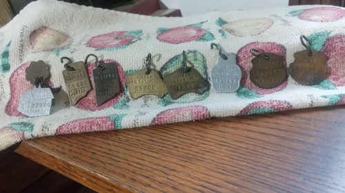 ANTIQUE 1930 1940"s DOG TAG TAX CITY LICENSE INDIANA STATE DOG HOUSE HEAD SHIELD