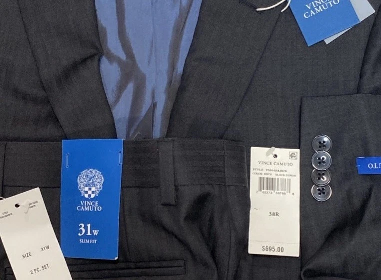 Traje Chaqueta Pantalones Vince Camuto Para Hombre Calce Ajustado Elástico 38R31W Nuevo con Etiquetas Negro Denim Foto 2 de 4