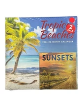 2026 TROPICAL BEACHES 12” X24” & SUNSETS 12 Month 6” X 12” Wall Calendars Bundle