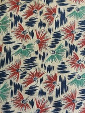Vintage Feed Sack Pink and Aqua Fan Shaped Flowerswirh Blue