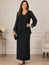Alex Evenings Formal Maxi Dress Womens 12 Black Embellished Cuffs Evening Gown
