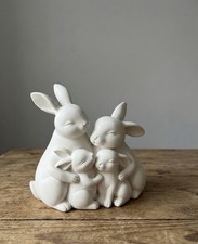 Pair White Hugging Bunny Family Figurine Easter Spring Decor 10x9x6cm