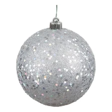 Vickerman 8" Contemporary Plastic Ball Ornament in Sequin Silver