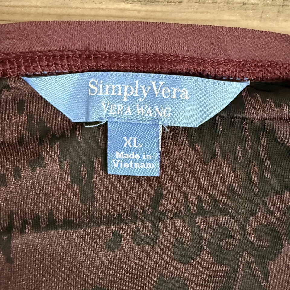 Top túnica Simply Vera Vera Wang para mujer XL terciopelo borgoña Burnout caprichoso Foto 3 de 4
