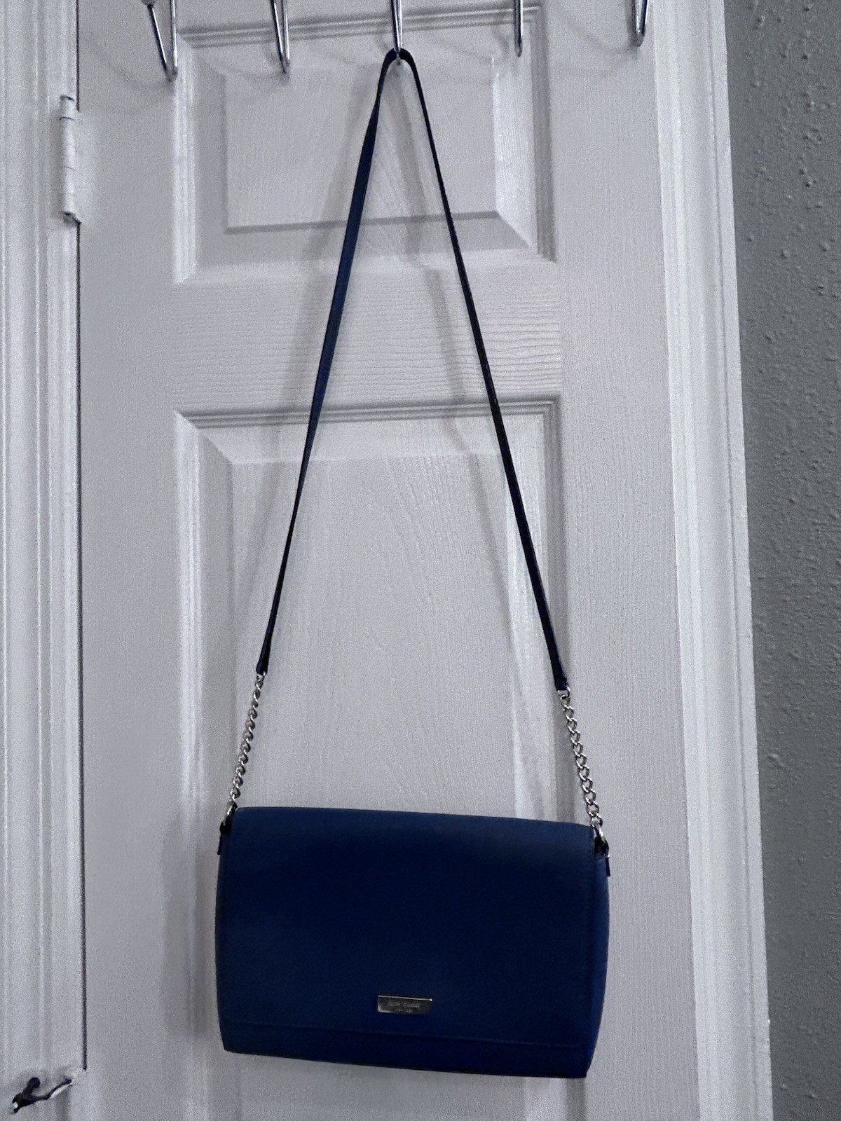 Kate Spade New York Blue Crossbody Shoulder Bag Saffiano Leather Chain Strap