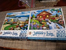 2-MasterPieces Memory Lane 300 Lrg Pc Puzzles "COASTAL GETAWAY"  FLORAL FALLS