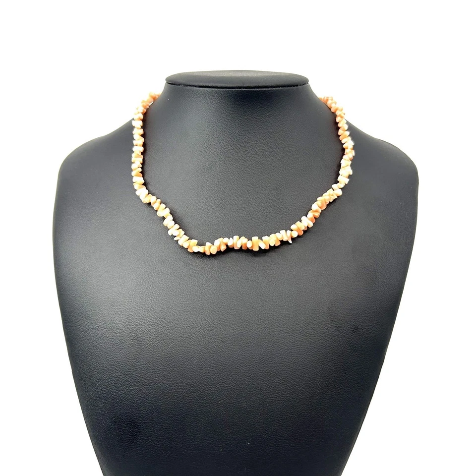 Auténtico collar de coral vintage de 2 hebras naranja rosa chips con cierre - Imagen 4 de 4