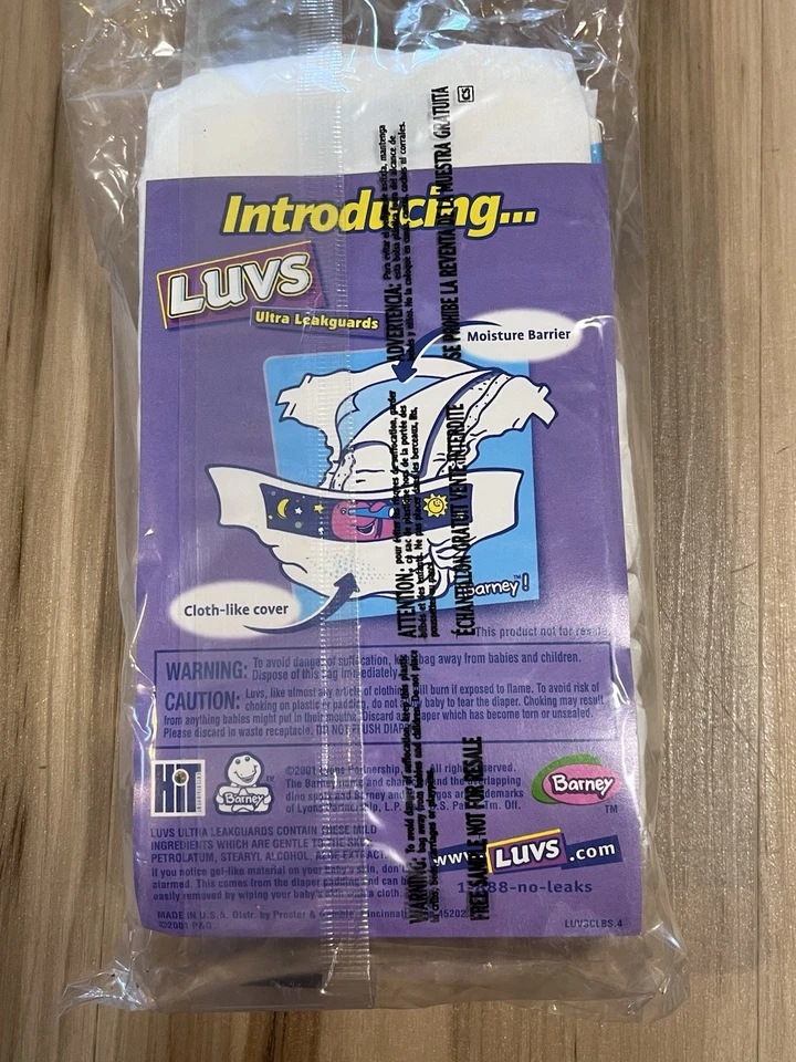 Nuevo de Lote Antiguo Sellado Pañales Barney Luvs Talla 4 Paquete de 3 Sin Abrir 2001 Nuevo (B1) Foto 3 de 4