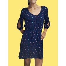 American Eagle ~ Blue Open Shoulder Leaf Print Hi-Lo Mini Dress ~ XS