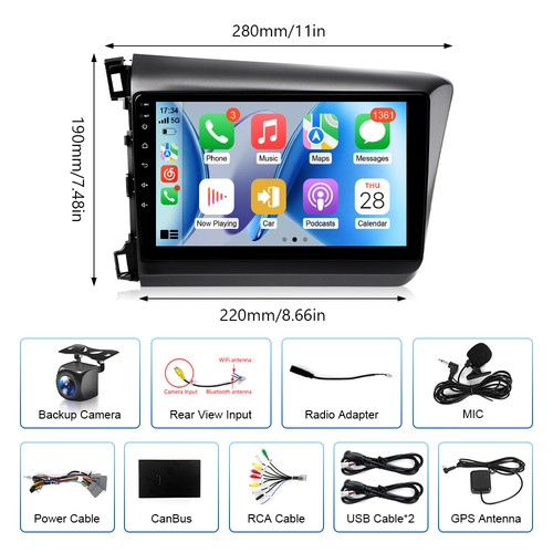For Honda 2006-2015 Wireless Carplay Car Stereo Radio Navi WiFi GPS w/Cam - Picture 55 of 69