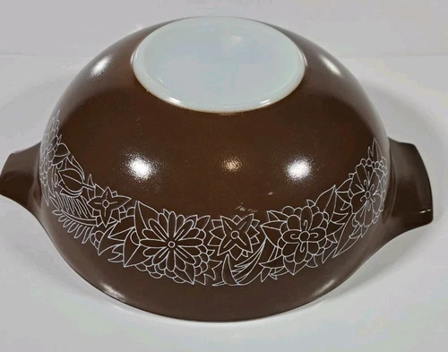 Vintage PYREX 444 Brown Woodland Large 4 qt Mixing Serving Cinderella Bowl