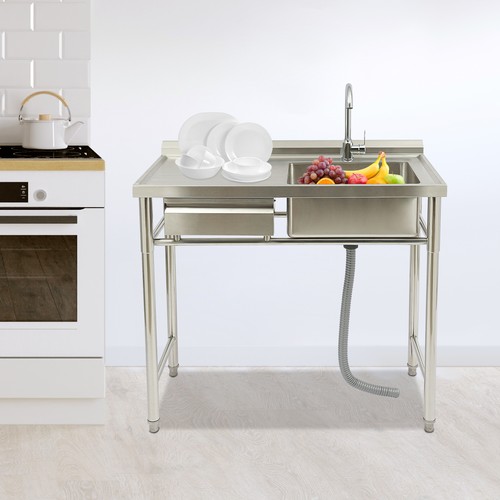 Commercial Kitchen Sink Prep Table w/ Faucet Stainless Steel Right Compartment - Picture 19 of 19