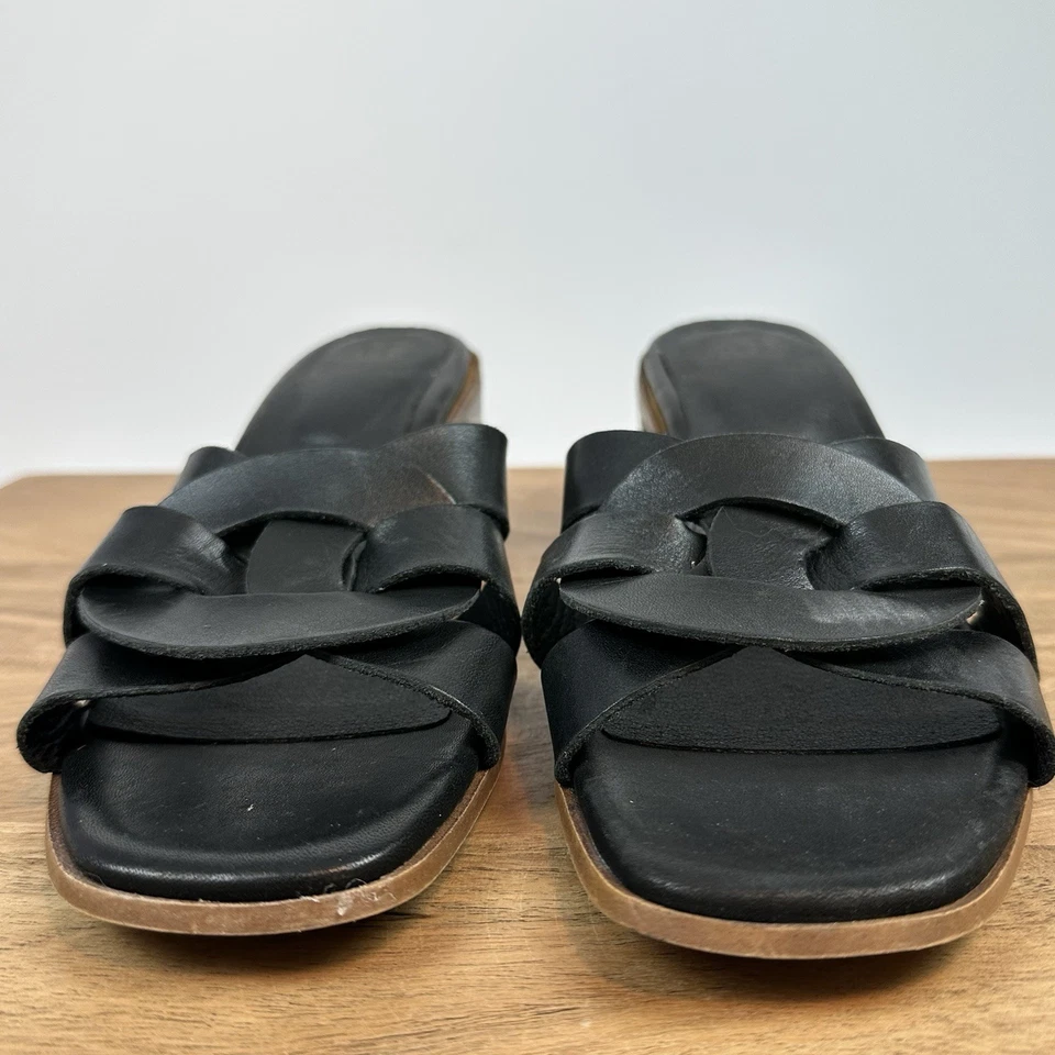 Sandálias femininas Bruno Magli Aria couro preto slip on mules salto bloco tamanho 8 M - Imagem 3 de 4