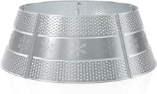 Metal Christmas Tree Collar Silver Snowflake Skirt for 6ft-12ft Trees 28'' 5 Pcs