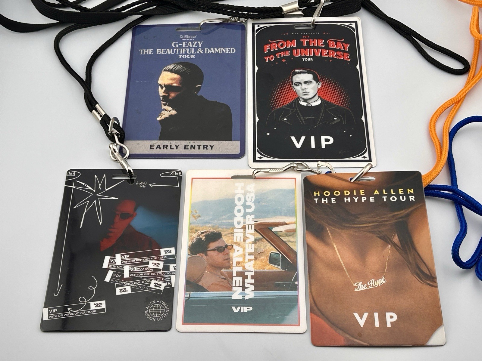Lot of 5 VIP Laminates G-Eazy & Hoodie Allen Tour Passes 2015–2022 Signed Rap