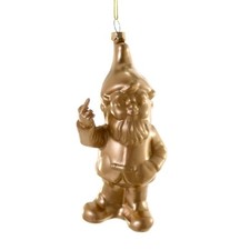 NAUGHTY GNOME CHRISTMAS TREE ORNAMENT 6" Glass Gold Funny Rude Middle Finger NEW
