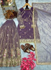 Embroidered Indian Suit Set   Net Kurti Plazzo with Dupatta   Heavy Sequin Work