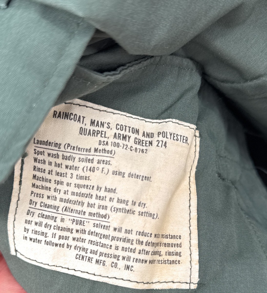 US Army Vintage 70s Green Trench Coat Raincoat FLAW Military