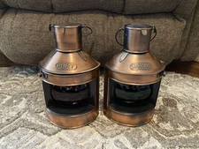 2 Copper Port Starboard Nautical Tealight Flicker Candle Lanterns Red And Green