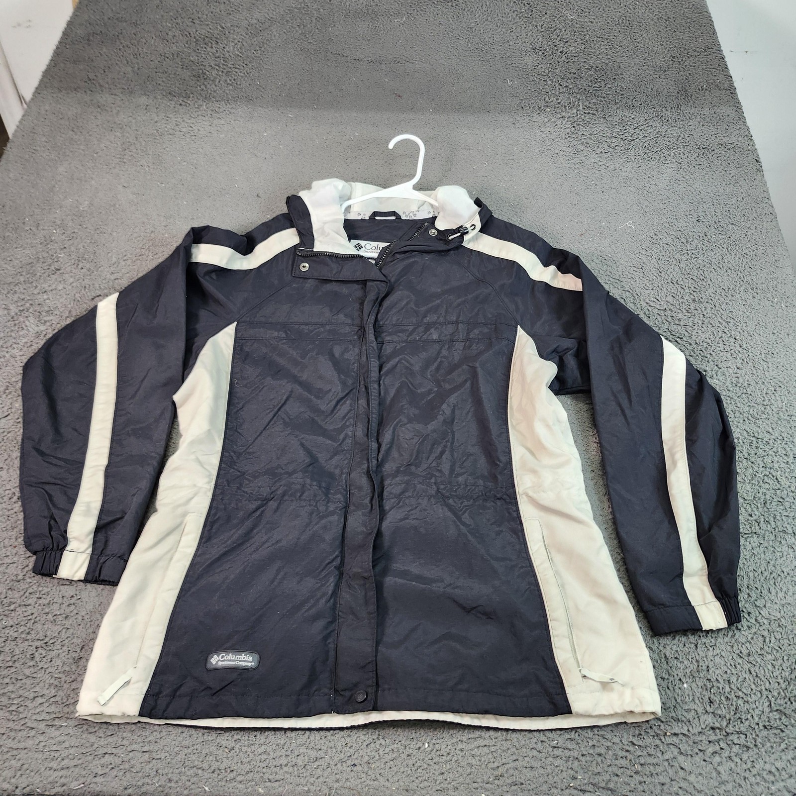 Columbia Jacket Womens Large Navy Blue Hooded Full Zip Lined Windbreaker Outdoor