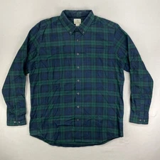 L.L. Bean Flannel Shirt Mens L Tall Tartan Plaid Green Button Up Cozy Cotton