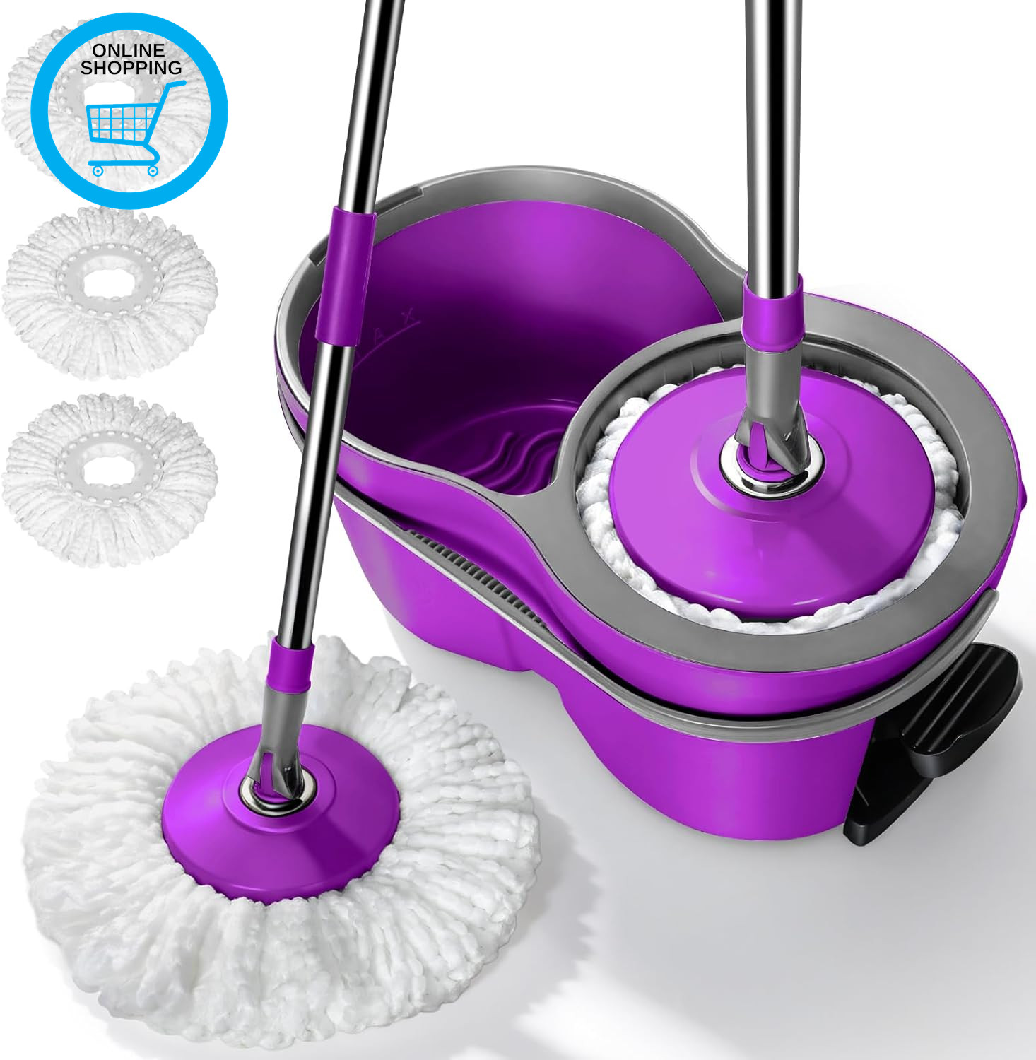 Spin Mop and Bucket Set, Mop and Bucket with Wringer, Wet and Dry Floor Mops Buc