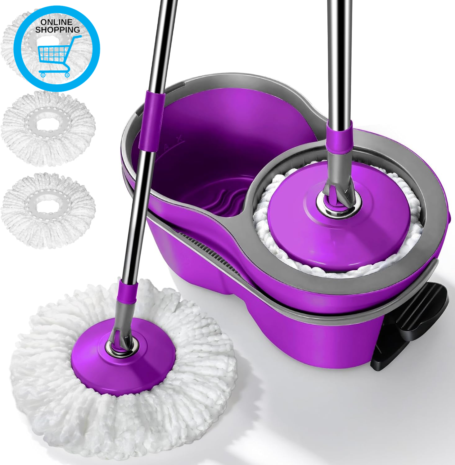 Spin Mop and Bucket Set, Mop and Bucket with Wringer, Wet and Dry Floor Mops Buc