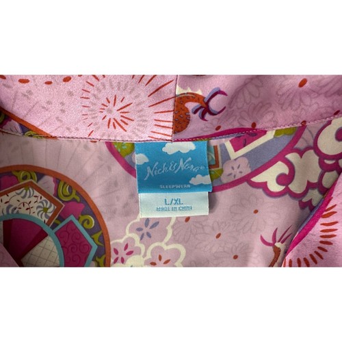 Nick & Nora Sleepwear Robe L/XL Pink Asian Dragon Cloud Print Kimono 100%SIlk - Picture 3 of 5