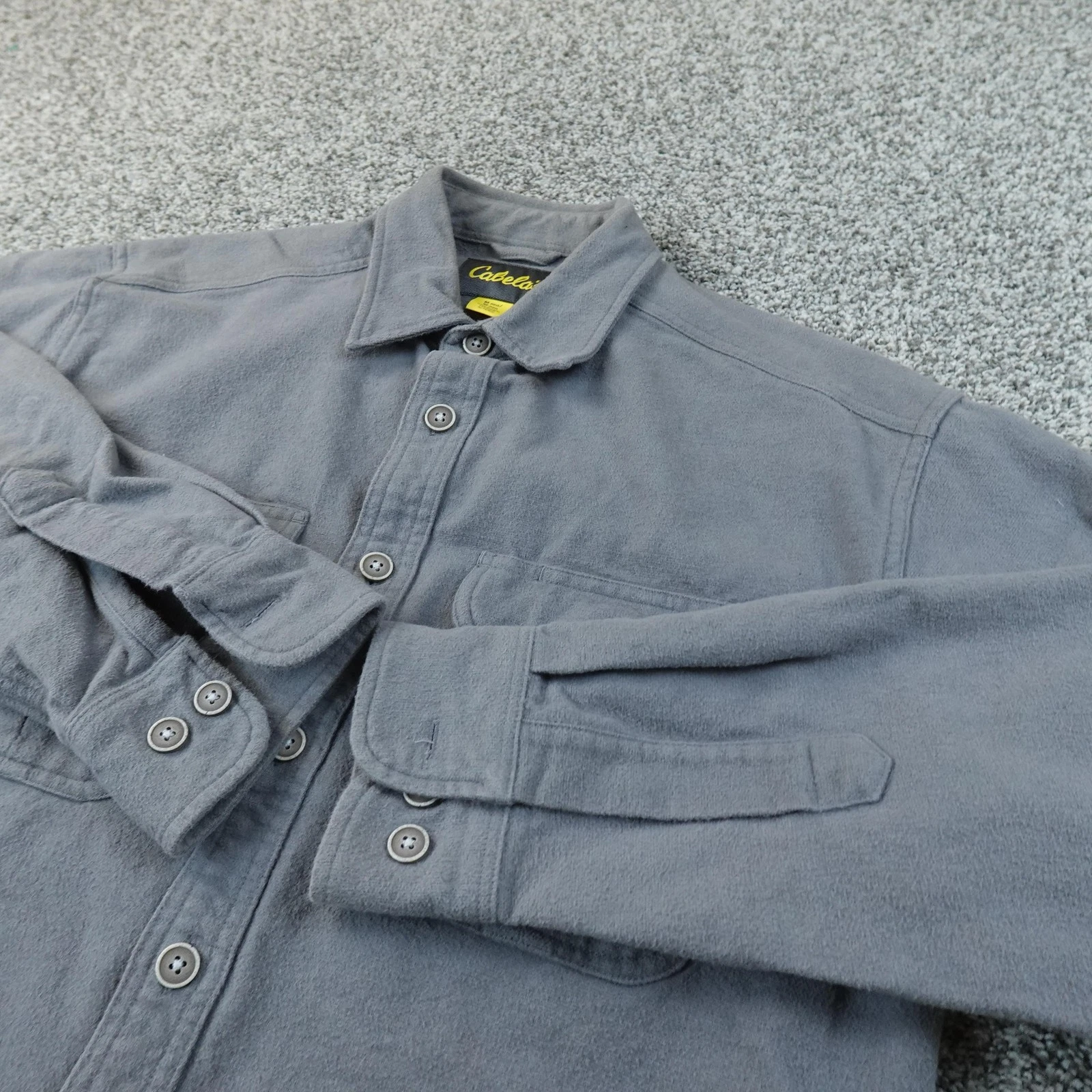 Cabelas Shirt Mens M Gray Chamois Flannel Button Up Long Sleeve Outdoor Work Top