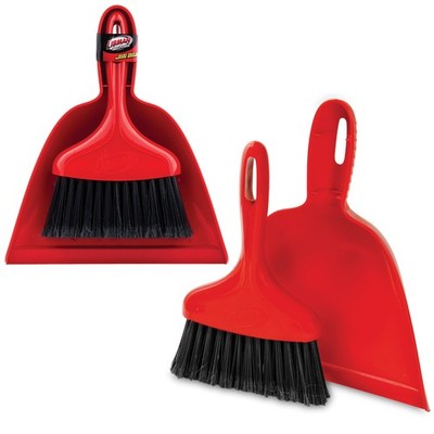 Heavy Duty Whisk Broom Dustpan Combo with Red Handle and Black Fibers