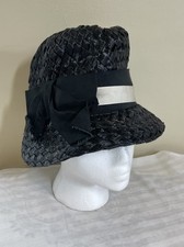 Vintage Union Made Ladies Woven Bucket Hat - Black  White