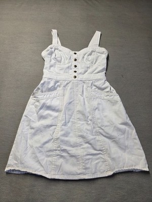 Jayana Opra Dress Women Sz M White Denim A-line Button Front Smocked Back |  eBay